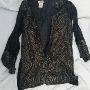 Rima Women's Long Sleeve Cardigan Top Size L Black Gold
